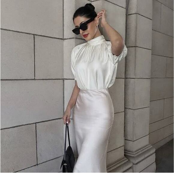 LILYSILK Women Silk Ivory High Neck Elegant Minimalist Office Party Old Money - Picture 6 of 6